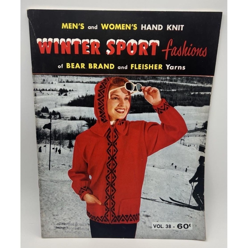 1957 Winter Sport Fashions Hand Knit Book Vol. 38 Bear & Fleisher Yarns Vintage